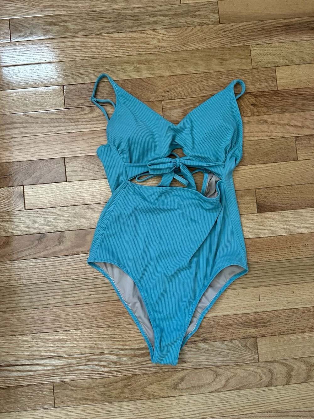 Shade & Shore Cut-Out One-Piece Swimsuit Size M Blue Ribbed